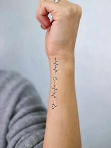 1pc Heart-Shaped Herbal Style Temporary Tattoo Sticker, Korean/90s/K-Pop Style, Waterproof, Sweat-Resistant, Non-Reflective - Blue - View 3