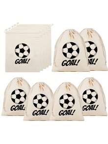 12pcs/Set Football GOAL! Printed Drawstring Storage Bags, Reusable Canvas Gift Bags, Suitable For Football Party Favors, Game Day, Birthday And Graduation Celebration Sports Themed Bags, Perfect For Gifts And Small Accessories - A - View 8