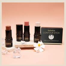 HelloKiss Contour, Highlight & Blush Stick Set With Blending Brush, 4-Piece Cream Face Makeup Kit For Sculpting Cheekbones, Nose & Jawline, Blendable Buildable Bronzer Highlighter Blush Sticks, Natural Soft Glam Finish - Multicolor - View 6