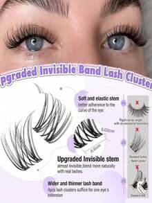 120 Clusters Invisible Band Eyelash Extension Set Wispy Natural Cluster Lashes DIY Eyelash Extension Kit C Curl 10-16mm Eyelash Clusters Single Eyelash Set - C - View 7