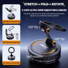 ACER MC11B1 Magnetic Car Phone Mount Vacuum Suction Metal Material Suction Cup Dashboard Anti-Shake Navigation Phone Holder Rotatable Foldable Portable Multi-Functional Universal Heavy-Duty Strong Adhesive Large Magnetic Force - Black - View 4