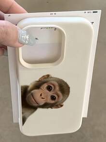 1件白色磨砂極簡鏡頭保護傾斜猴子圖案手機殼，個性化適用於 iPhone 16 Pro Max/18/17/16/15/14 Plus/13/12/11/Air，兼容三星系列 - 彩色 - 查看 1
