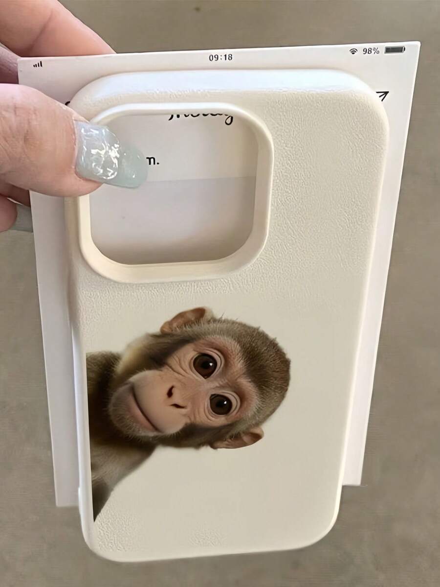 1件白色磨砂極簡鏡頭保護傾斜猴子圖案手機殼,個性化適用於 iPhone 16 Pro Max/18/17/16/15/14 Plus/13/12/11/Air,兼容三星系列 - 彩色 - 查看 1