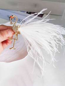 1pc Christmas Valentine's Day Creative Fashion Elegant Exquisite Luxury Personalized Feather Flamingo Brooch Pin Gift High-End Rhinestone, Artificial Feather Brooch Clothing Accessory Jewelry - Gold - View 4