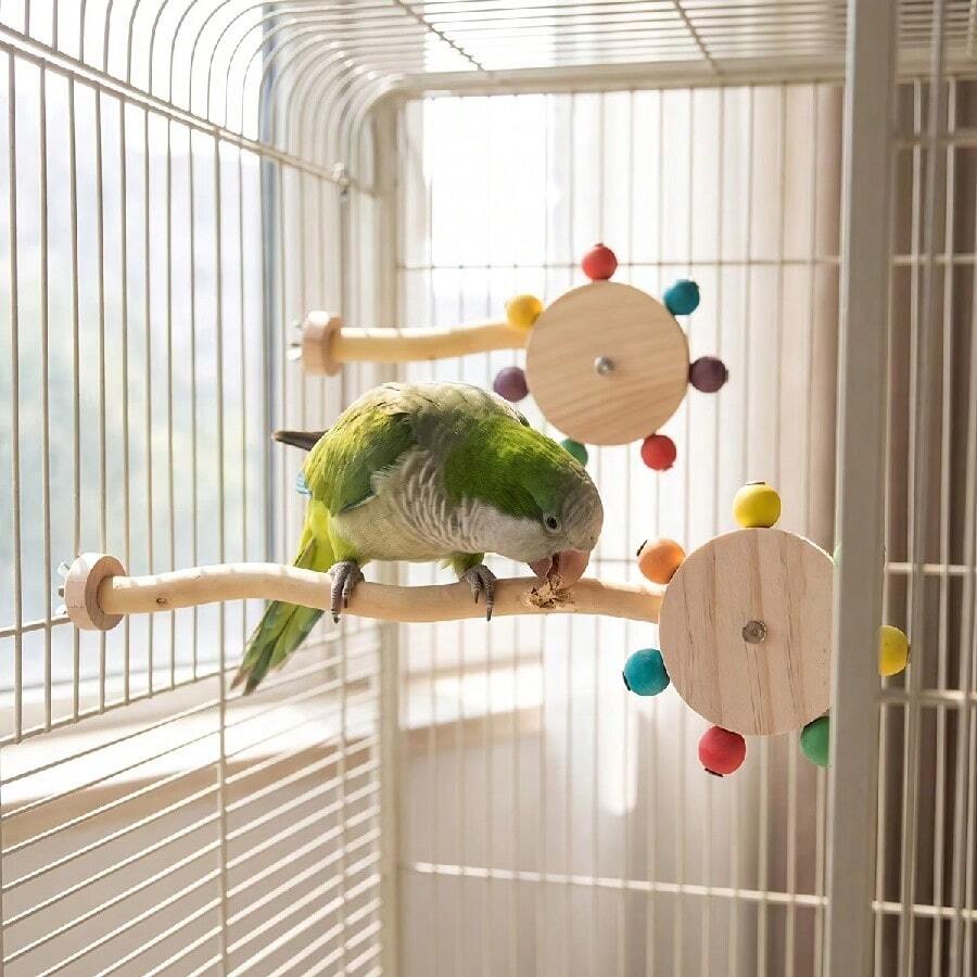 1pc Bird Toy Parrot Toy Colorful Bead Rotating Windmill Perch Stand Bird Cage Accessory Bird Supplies Suitable For Small And Medium-Sized Birds (Random Color)