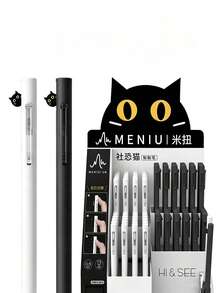 2/1pc Social Anxiety Cat Hide-And-Seek Click Neutral Pen Black & White Minimalist Fun Stress Relief Pen Suitable For Students Practice Problems Note Taking Classroom Assignments 0.5mm Bullet Tip Smooth Writing Back To School Funny Small Gift - Multicolor - View 3