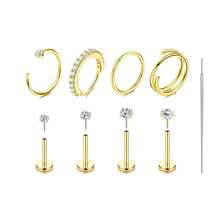 AVYRING 9CPS 14K Gold-Plated Nose Rings Studs Hoops For Women Men Surgical Steel Earrings CZ Lip Cartilage Nostril Piercing Jewelry - Multicolor - View 10