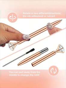 10pcs Artificial Crystal Rhinestone Pens, Bridal Party Pens, Shiny Metal Ballpoint Pens, Cute Pretty Wedding Pens, Suitable For Bridal Party, Party, Office, School Back To School Season - Gold - View 5