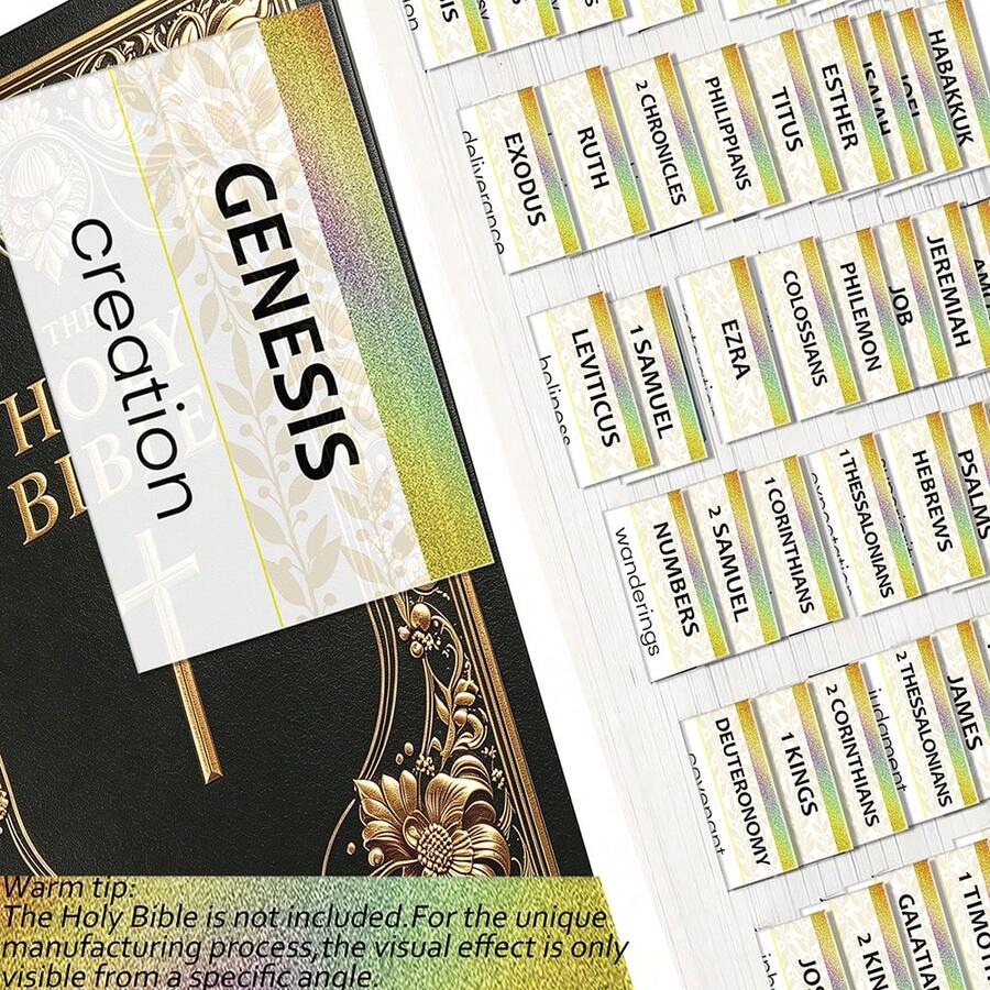 80Tabs Golden Bible Index Tabs, 66 Old &New Testament Tabs With Summary Words+14 Blank Index Tabs For Bible Study Journaling,Self‑Adhesive Bible Book Mark Labels, Christian Gift For Christmas Thanksgiving Bible Journaling Study. - Gold - View 1