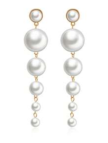1 Pair Minimalist Elegant Long Faux Pearl Pendant Fashion Personalized Versatile Stud Earrings - Yellow Gold - View 4