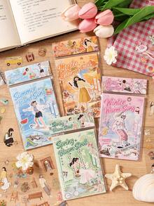 20pcs/Book Of Stickers With Four-Season Landscapes And Character Designs, Creative DIY Decoration Material For Planners And Diaries, Available In 4 Colors, Can Be Given As Christmas Gifts To Friends - Single Piece - View 8