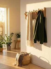 Piano Style Wall-Mounted Coat Rack, Multi-Hook Wooden Hanging Bar, Space-Saving Storage, Minimalist Home Decor, Practical Wall Decoration, Entryway Wall Storage Rack, Suitable For Coats, Hats, Bags And Keys, Hallway Bedroom Mudroom Home Storage Decor - Multicolor - View 4