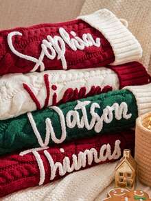 MerexSync 1pc Personalized Embroidered Christmas Stocking, Customized Knitted Family Sock, 2026 Holiday Sock, Can Embroider Name, Family Christmas Stocking. Gift For Family, Gift For Kids, Gift For Her, Christmas Stocking, Christmas Gift, Multi-Functional, Durable, Decorative, Reusable, Exquisite - Style C (Cord Embroidery) - View 9