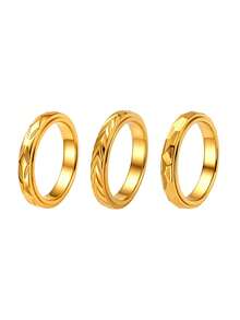 3PCS Stylish 3D Rhombus Wheat Leaf Engraved Stainless Steel Couple Rings, Unisex Promise Rings For Engagement & Wedding, Daily Wear Jewelry Gifts - Ring - View 9