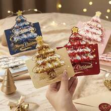 10pcs 3D Christmas Tree Greeting Card Set, New Christmas Blessing Message Card, Holiday Gift, Suitable For Festive Gifting, Atmosphere Decoration, Event Hosting - Greeting Card - View 2