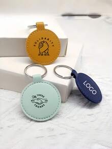 1pc Customized Leather Keychain - Round Keyring For Men & Women, Perfect For Holiday Gifts And Party Favors, Independence Day Halloween Gift - Multicolor - View 4