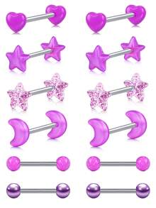 CIZME 12pcs 14G Stainless Steel Straight Barbell Tongue Rings, Y2K Style Tongue Rings Body Piercing Jewelry 14mm Length, For Women Party Social Gathering - 12pcs/set - View 5