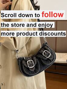 1pc Solid Color PU Leather Women's Shoulder Bag, Commuter Versatile Crossbody Bag, Adjustable Strap - Black - View 2
