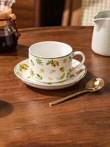 1 Set 100ml Ceramic Cup & Saucer, Fruit Pattern Espresso Cup, (With Gold Spoon) Suitable For Party, Afternoon Tea, Also For Restaurant, Living Room And Cafe, Ideal Holiday Gift - Multicolor - View 9
