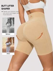 Plus Size Women's High Waist Tummy Control Butt Lifting Shaping Shorts Underwear - Apricot - View 3