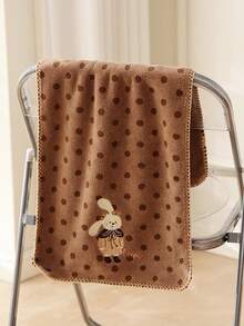 1pc/2pcs Approx. 14*29in/28*55in Pink Leopard Print Towel, Cute Embroidered Rabbit Pattern Coral Fleece Bath Towel + Face Towel, Ultra Soft High Absorbency Quick Dry Thick Non-Shedding Towel, Suitable For Bathroom, Home, Travel - Brown - View 13