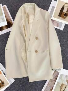 Women's Solid Color Long Sleeve Double-Breasted Blazer Jacket, Notch Lapel | Suitable For Dates, Parties, Outings And Holiday Celebrations - Off White - View 6