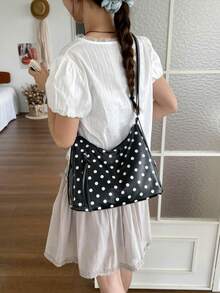 Polka Dot Casual Large Capacity Backpack Commuter Fashion Crossbody Bag Personalized Shoulder Tote Bag - Black - View 2