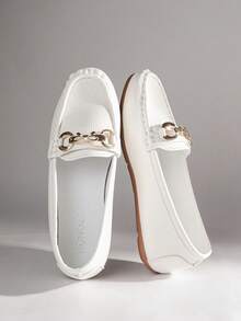 Women's Loafers Flat Solid Color All-Season Bean Shoes - White - View 2