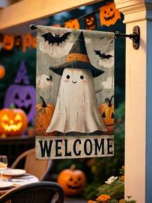 12x18 Inch Halloween Garden Flag, Cute Boo Ghost & Dancing Pumpkin Bat Double-Sided Outdoor Entrance Set, Autumn Garden Spooky Welcome Banner, Suitable For Porch Landscape, No Flagpole Needed - Double-sided and Thickened - View 2