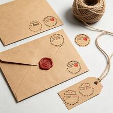 500pcs/Roll Vintage Kraft Paper Thank You Doodle Stickers, 1 Inch Round 6 Patterns, Envelope Gift Seal Stickers, Wedding Invitation Decoration Stickers, DIY Decorative Stickers, PVC Self-Adhesive Label Roll Stickers - Multicolor - View 4