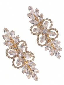 2pcs Elegant Rhinestone Flower Hair Clips Artificial Zirconia Leaf Hairpins Bridal Wedding Hair Accessories Gift Autumn Outfit Accessory - Multicolor - View 10