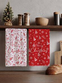 2pcs Minimalist Hand-Drawn Line Cartoon Christmas Element Pattern Kitchen Towels, 40*60cm Soft Microfiber Material Tea Towels, Suitable For Home Kitchen Restaurant Outdoor Camping Tabletop Cleaning Dish Cloth Hand Towel Accessories Christmas Theme Kitchen Towels Holiday Gift Giving - Multicolor - View 1