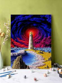 DIY Vibrant Surreal Lighthouse Storm (Frameless Or Framed 8x12 / 16x20 Inches) Paint By Numbers Kit(Acrylic) Arts & Crafts For Adult Beginners, Home Wall Decor, And Holiday Gifts - Sets - View 5