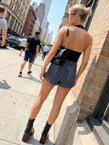 Y2K Women's Denim Shorts, Striped And Solid Color Ultra Short Denim Shorts, Sexy Denim Shorts, Suitable For Spring And Summer, Mature Intellectual Casual Style - Blue - View 2