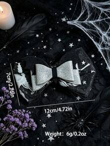 Halloween Glitter Bat Bow Hair Clips, Tulle Mesh Bow Barrettes, Dark Gothic Cosplay Party Hair Accessories For Women - Multicolor - View 4