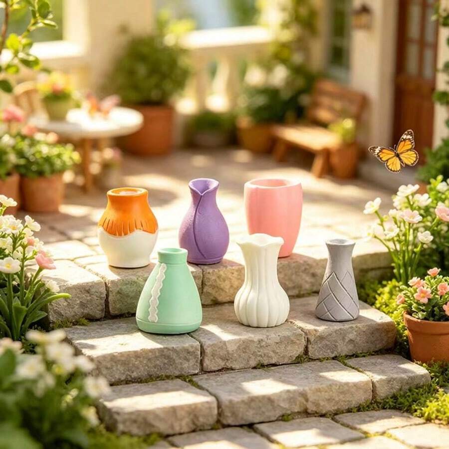 4pcs Mini Colorful Resin Flower Vases, Garden Decor, Micro Landscape Gardening DIY Desktop Decoration Accessories - Multicolor - View 1
