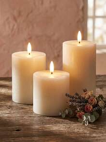 3pcs Flameless Pillar Candles, Battery Operated Candles, Holiday Romantic Atmosphere Decoration Lights, Smokeless Electronic LED Candles, Battery Operated - Suitable For Home, Holiday And Wedding Decoration - 3pcs Set - Warm Light - View 3