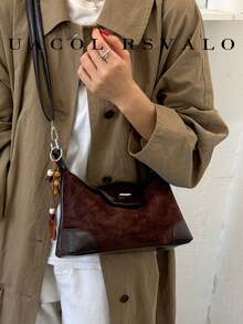 1pc Solid Color Suede Velvet New Women's Bag, Shoulder Bag, Crossbody Bag, Fashion Crescent Underarm Bag, Suitable For Commuting, Shopping, Dating - Coffee - View 7