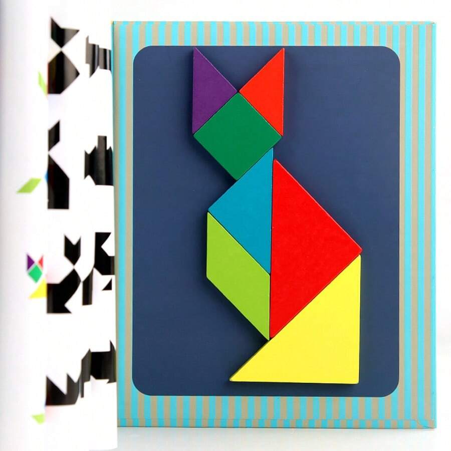 Wooden Tangram Puzzle Book With Challenge Cards, Portable Children's Educational Toy, Logic Thinking Training, Suitable For Travel, Outdoor And Carry-Along Learning Manipulative Toy