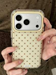 Cute Polka Dot Pattern With Suction Cup Sticker Macaron Color Transparent Phone Case, Compatible With IPhone 18 Pro Max 18 Pro 17 Pro Max 17 Pro 17 16 Pro Max 16 Pro 16 15 Pro Max 15 Pro 14 Pro Max 14 Pro 13 12 11, Minimalist Soft Transparent Protective Back Cover - Yellow - View 3