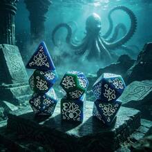Octopus Embossed 7-Die Dice Set, Blue Green Deep Sea Mixed Color Polyhedral Dice For Table Games - Blue-green - View 2