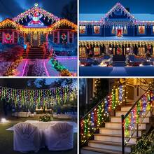 Solar Icicle String Lights, 96/160 LED Outdoor Ice Drop Fairy String Lights, Solar Curtain Lights, 8 Lighting Modes With Auto On/Off, Decorative Lights For Christmas, Holidays, Weddings, Courtyards, Gardens And Windows - Solar Icicle Lights - View 9