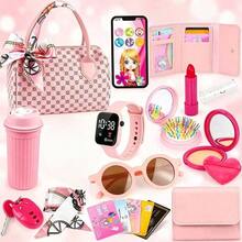 Carteira de Brinquedo para Meninas, Carteira de Criança, Inclui Maquiagem de Mentira, Conjunto de Brinquedo de Princesa, Contendo Bolsa, Telefone, Relógio, Lenço, Carteira de Brinquedo para Crianças, Presente de Aniversário, Adequado para Meninas de 3, 4, 5, 6 Anos e Acima - Rosa chiclete - Visão 4
