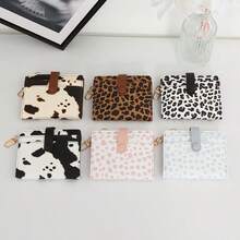 Women's Leopard & Cow Print PU Short Wallet With Key Hook, Multi-Card Slot Snap Closure Small Purse, Portable Mini Card Holder Coin Pouch, Lightweight Compact Handheld Wallet For Daily Commute And Casual Use, Multiple Animal Print Color Options, Fashionable Gift Wallet For Girls - Multicolor - View 4