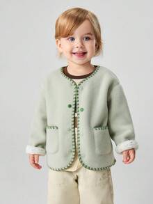 mini bala 嬰兒雙面可穿毛絨外套 加厚保暖 冬季男嬰女嬰日常穿著外衣 - 豆沙綠 - 查看 3