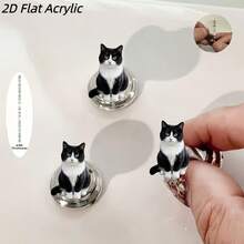 2/1pc Cute Black Cat Pattern Toilet Flush Button, Decorative & Functional Toilet Tank Presser, Nail Protector, Perfect For Bathroom Upgrade, Cute Black Cat Pattern Toilet Flush Button, Toilet Press Converter - Multicolor - View 3