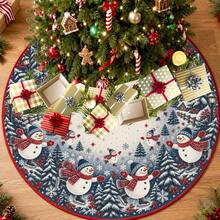 1pc Skiing Snowman Pattern Christmas Tree Skirt, Elegant Color Holiday Decor, 5 Sizes, Unisex Holiday Gift, Suitable For Home And Party Christmas Home Decoration - Snowman Skiing - View 2