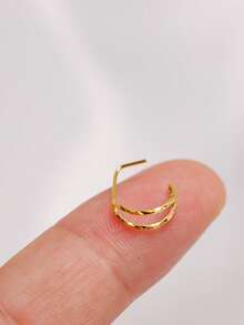 1PC 20G Nose Rings Stud 925 Sterling Silver Double Hoops Piercing Twist Nose Studs L Shape Body Jewelry - Gold - View 6