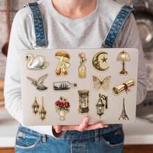 60pcs European Vintage Style Aesthetic Sticker Pack, Fun Vinyl Stickers, Suitable For Water Bottles, Skateboards, Luggage, Laptops, Car Decals, Theme Party Supplies - Black - View 8