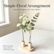Test Tube Vase With Wooden Base, Clear Glass Hydroponic Flower Holder, Minimalist Tabletop Floral Decor, 1-Tube (2Pcs/Set), 2-Tube & 3-Tube (1Pc/Set) - 3 Styles - View 7